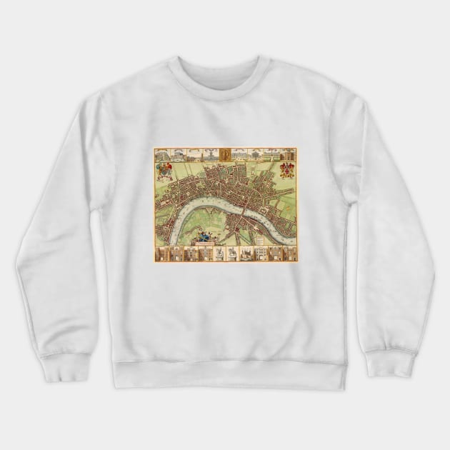 Vintage Map of London (17th Century) Crewneck Sweatshirt by Bravuramedia